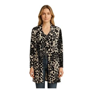 Women's 2 Piece Black & Cream Floral Top & Duster